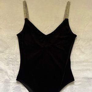 Forever 21.Black Velvet Rhinestone Bodysuit.Color: Black Size:S